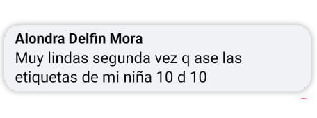 Opinion de Alondra Delfin Mora excelente calidad soy cliente frecuente etiquetas personalizadas de LemonLink Creaciones en Cancún y Playa del Carmen